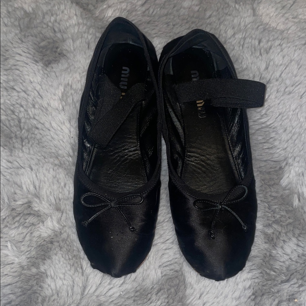 Miu Miu Satin Black Ballet Mary Jane Flats 38.5